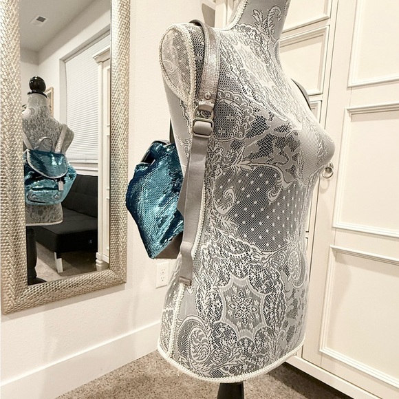 🩵✨ Coach Poppy Spotlight Turquoise Sequin Sparkly Limited Edition Backpack - Picture 15 of 17